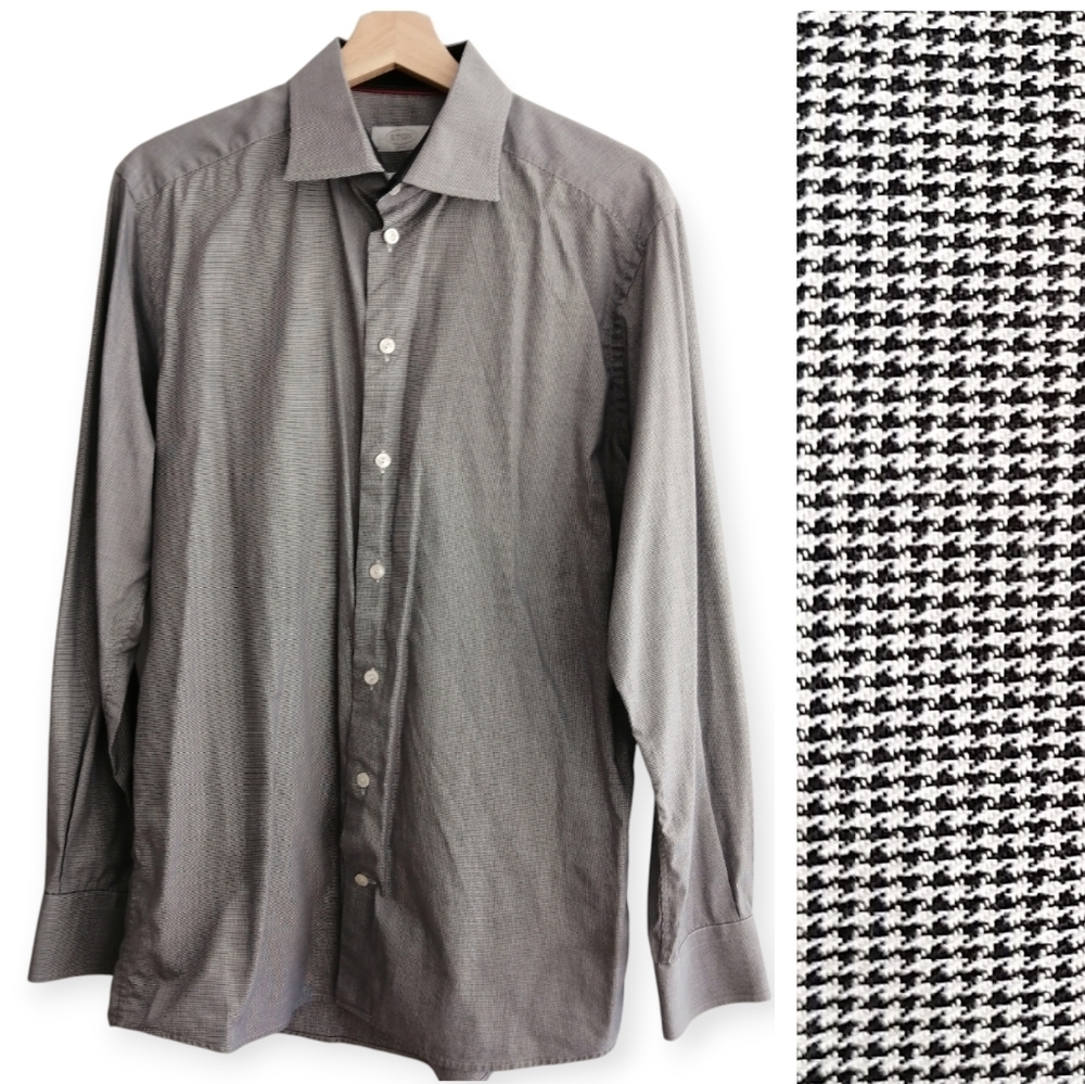 Eton Men's Slim Fit Dress Shirt Black White Micro Houndstooth 16.5 34/35